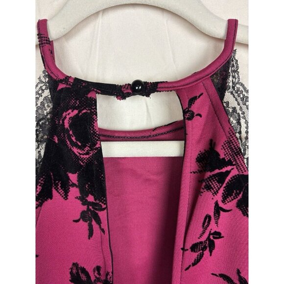 90s Pink Halter Dress Size Small Black Velvet Flowers Lace Mini Semi Formal HOCO - Picture 3 of 10